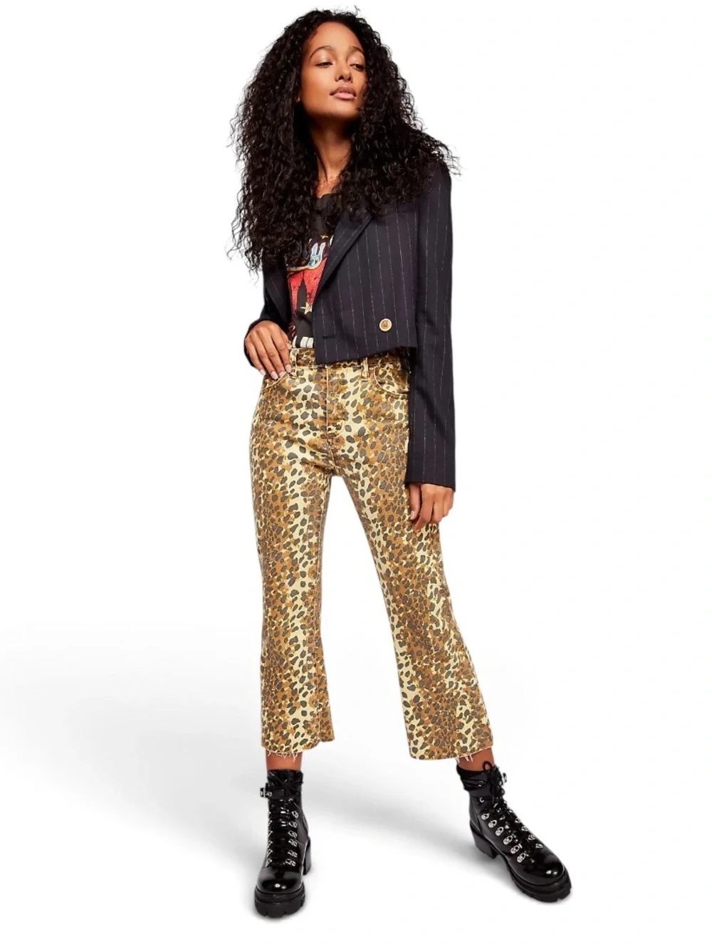 MINKPINK Mid-Rise Leopard Cropped Bootcut Jeans From Free People  Size Large